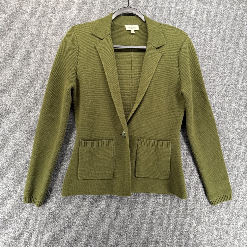 L` Agence Blazer Jacket Womens XS Tall Lacey Green Knit Button Up Quiet Luxury
